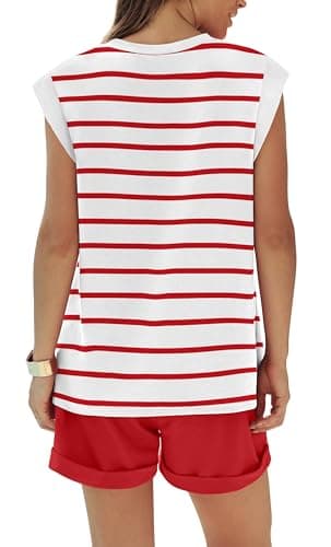 RUBZOOF Lounge Sets for Women Summer Casual Loungewear Two Piece Outfits Short Sets Striped Cap Sleeve Top Shorts Red Stripe XL - Image 5