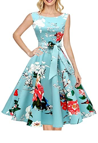 Hanpceirs Women's Boatneck Sleeveless Swing Vintage 1950s Cocktail Dress Mint Flower XL - Image 2