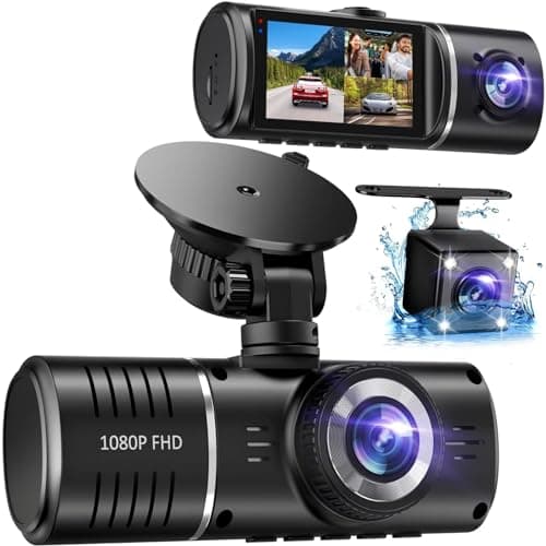 Dash Cam Front and Rear, 1080P Dash Camera for Cars, 3 Channel Car Camera Front Rear and Inside with 32GB Card, Loop Recording, Night Vision, HDR, 24Hr Parking, G-Sensor - Image 1