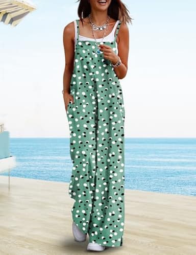 YESNO Women's Summer Casual Jumpsuits Wide Leg Overalls Floral Print Baggy Rompers with Pocket 2XL PZZCR 394 - Image 2