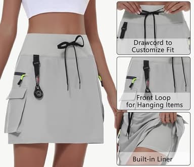 MIVEI Women's Hiking Cargo Skort Skirt High Waisted Golf Dressy Casual with Zipper Pockets Workout Sport Quick Dry Skirts Light Grey - Image 3