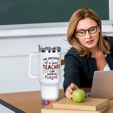 Teacher Appreciation Gifts 40oz Tumbler with Handle and Straw Lid,Teacher Gifts Vacuum Insulated Leak Proof Tumbler Teacher Gifts for Women,Best Teacher Gifts Stainless Steel Travel Mug ,Red Apple - Image 2