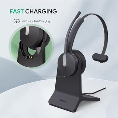 Yealink BH70 with Stand Wireless Bluetooth Headset with Microphone for Work, up to 35h Talking Battery Life, 3 Noise Cancellation Mics, Teams Certified, ≤90min Fast Charging, NO Power Adapter Needed - Image 4