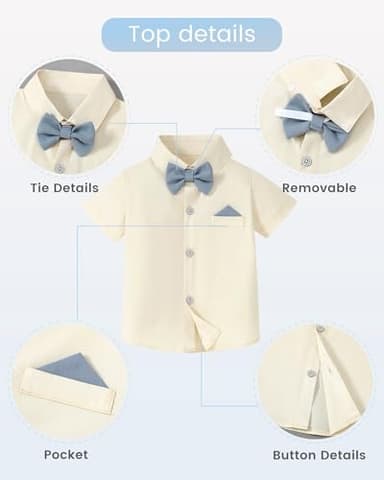 DISAUR Suit for Toddler Boys 4t 5t 4-5t Beige Dress Shirt Sky Blue Suspender Pants Easter Suits for Little Gentle - Image 2