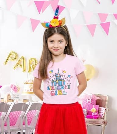 Birthday Girl Shirt Magical Castle Tshirt Birthday Shirts for Kids Funny Birthday Party Gift Tees Cute Graphic Tops A-Pink - Image 2