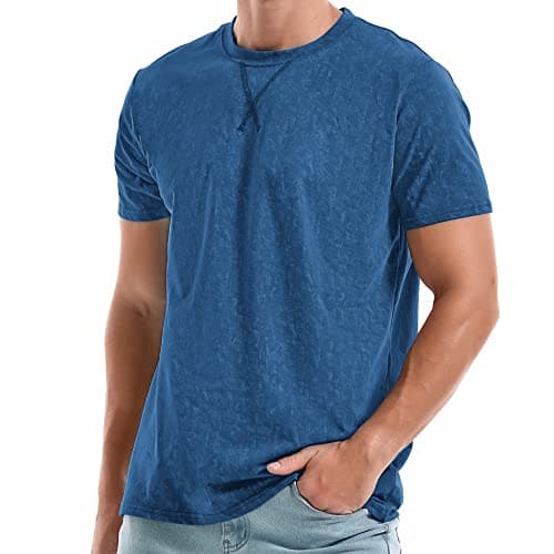 KLIEGOU Men's T-Shirts - Elasticity Cotton Crew Neck Tees 2166 Dark Blue 4XL - Image 1