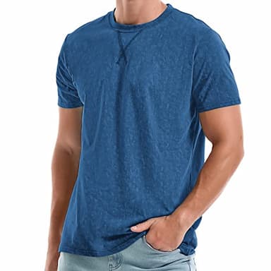 KLIEGOU Men's T-Shirts - Elasticity Cotton Crew Neck Tees 2166 Dark Blue 4XL - Image 1