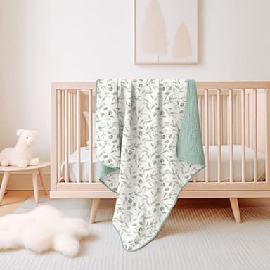 Konssy Muslin Baby Blankets for Girls Boys, 100% Cotton Crib Blanket for Infant Toddler, Super Soft and Lightweight Nursery Swaddling Wrap 40"x36" (Green Leaves) - Image 6