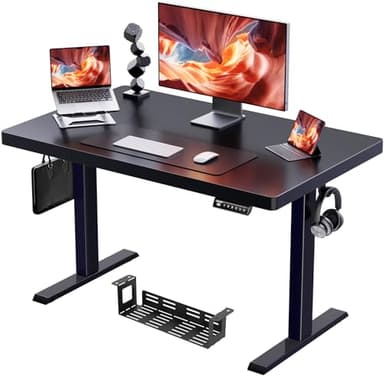 ErGear 40" x 24" Whole Piece Desktop Electric Standing Desk, Thick Height Adjustable Desk with 4 Height Memory, Home Office Computer Table with Cable Management Tray, Black - Image 1