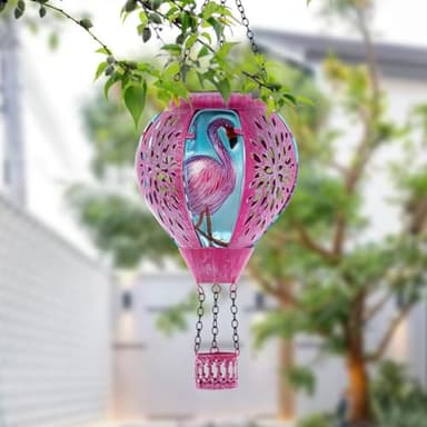 Starsoul Pink Hot Air Balloon Solar Lantern Flamingo Metal & Glass Solar Hot Air Balloon Hanging Garden Light Waterproof Outdoor Lantern for Patio Yard Party Decor - Image 4