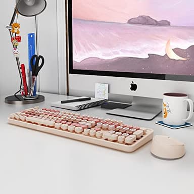 Wireless Keyboard and Mouse, KOOTOP Cute Keyboard and Mouse, 2.4G Wireless Keyboard with Retro Round Keycap for PC, Mac, Laptop,Computer Windows (Milk Tea) - Image 9
