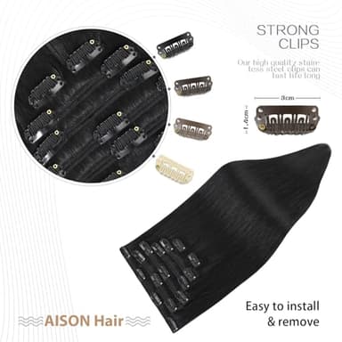 Aison Black Hair Extensions Clip in Real Human Hair 120G 100% Remy Human Hair Clip in Extensions Soft Silky Straight 7pcs 20inch - Image 4