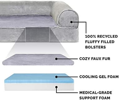 Furhaven Cooling Gel Dog Bed for Medium/Small Dogs w/ Removable Bolsters & Washable Cover, For Dogs Up to 35 lbs - Faux Fur & Velvet Sofa - Smoke Gray, Medium - Image 4