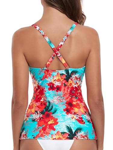 RELELCIGA Women’s Tankini Top V Neck Ruched Tummy Control Bathing Suit Top(Blue Floral,M) - Image 5