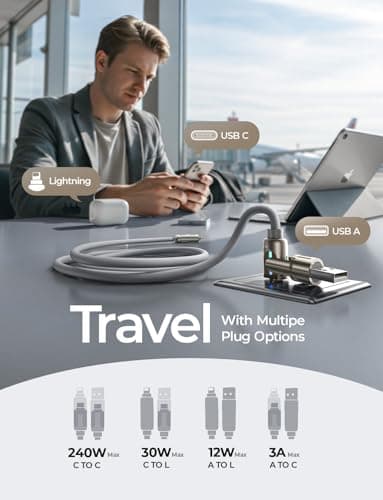 LISEN USB C to Lightning Cable, 240W 4 in 1 Charging Cable 6.6FT, Chubby USB A/C to C/Lightning with Light for iPhone Air 17 16 15 14 Pro/MacBook/iPad/Samsung/Switch 2, Multi Chargers for All Devices - Image 3