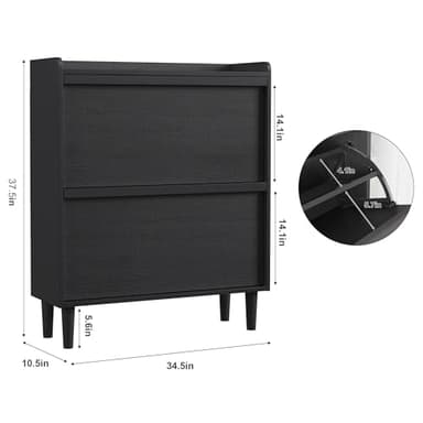 GarveeHome Shoe Cabinet with 2 Flip Drawers, Wooden Shoe Organizer Cabinet with Adjustable Shelf, Shoe Storage for Entryway, Hidden Shoe Cabinet for Hallway, Living Room, Black - Image 2