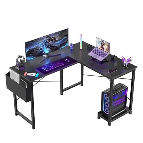 Sweetcrispy L Shaped Desk - Computer Desk Corner Desks Gaming Desk PC Table with CPU Stand Side Bag for Home Office Dorm Sturdy Writing Workstation, Black, 50-Inch - Image 1