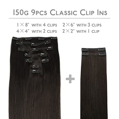 WENNALIFE Clip in Hair Extensions, 150g 24 Inch 9pcs Dark Brown Human Hair Extensions Thicker Clip in Hair Extensions Real Human Hair Clip Set Double Weft - Image 2