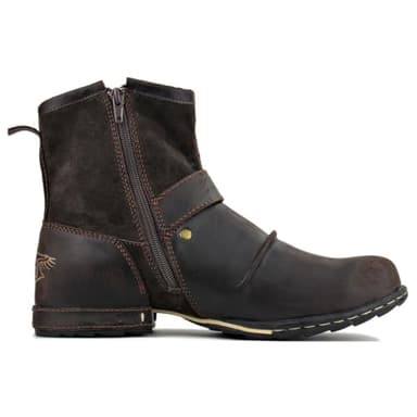 OSSTONE Moto Boots for Men Fashion Zipper-up Leather Chukka Boots Casual Shoes 5008-1-D-11 Brown - Image 4