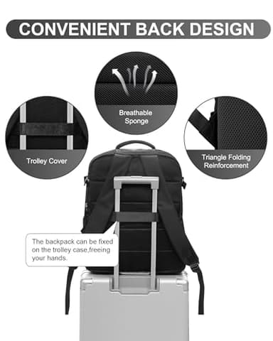 WONHOX Travel Backpack Women,Carry On Backpack Flight Approved 18x14x8 inches Bag Spirit Airlines Personal ltem,College Sports Hiking Rucksack Waterproof Casual Daypack Laptop Blackpack Men,Black - Image 5