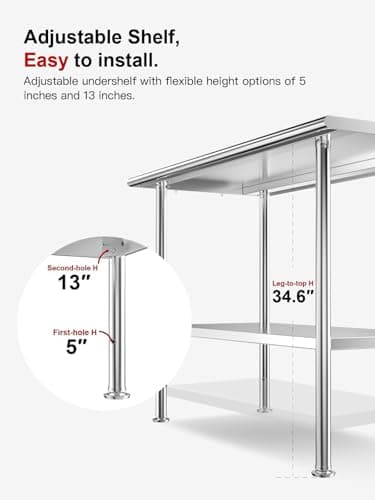 Atelicf All-Stainless Steel Prep Table, 24 X 48 Inches, with Rounded-Edges and Adjustable Undershelf, Heavy-Duty Build for Outdoor Use,Restaurants,Hotels,Workshops,Kitchens,Gardens - Image 3