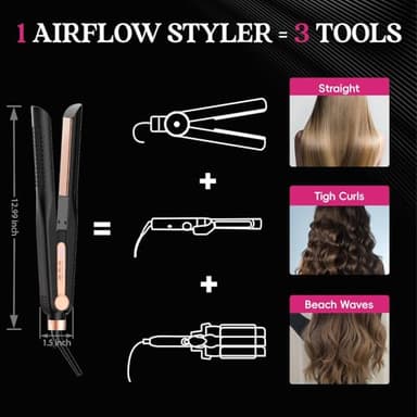 SKIMI Airflow Styler, Titanium Flat Iron Hair Straightener, Professional Curling Iron with Cooling Air Vents to Lock in Style, 5 Temps & Dual Voltage, Auto Off(Black & Copper). - Image 5