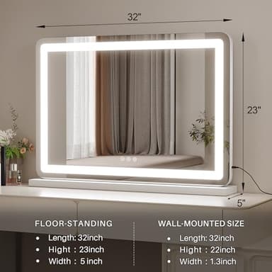 ZL ZELing Vanity Mirror with Lights, 32" x 23", LED Makeup Mirror, Dimmable 3-Color Lighting, 5X Magnification, Touch Screen Control, Wall-Mountable and Tabletop Design - Image 3