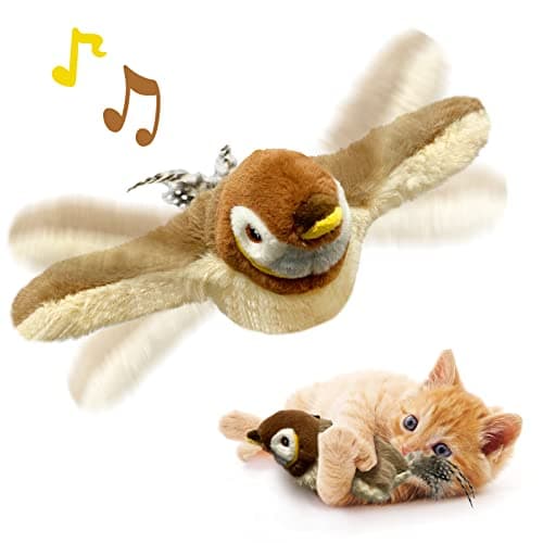 KreizyGo Cat Toys, Flapping Wings Sparrow, No Flying, Chirping Bird Interactive Catnip Toy for Kitten or Small Dogs, Touch Activated, Rechargeable - Image 1