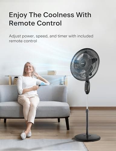 PELONIS PFS45A5BBB 18 inch 5-Blade Oscillating, Adjustable Standing Pedestal Remote, LED Display, 5 Speed Setting and 7-Hour Timer Fan, Black - Image 4