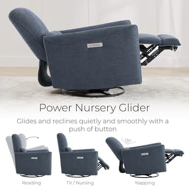 CHITA Power Recliner Chair Swivel Glider, FSC Certified Upholstered Fabric Living Room Nursery Reclining Sofa Chair with Lumbar Support, Ink Blue - Image 5