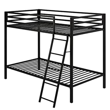 SHA CERLIN Loft Bunk Bed Twin Over Twin Size with Ladder and Guardrail,Heavy Duty Metal Slats Support No Box Spring Needed Small Space Saving Furniture for Bedroom Dorm,Black - Image 8