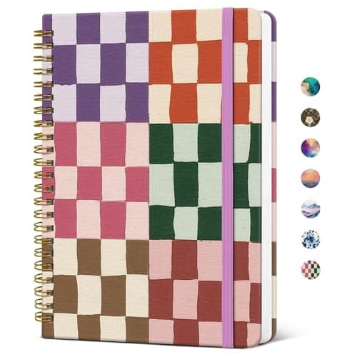 Lined Spiral Journal Notebook for Women, A5 Cute College Ruled Hardcover Notebook for Work & Note Taking, Pretty Journal for Writing, 140 Pages, Checkered - Image 1
