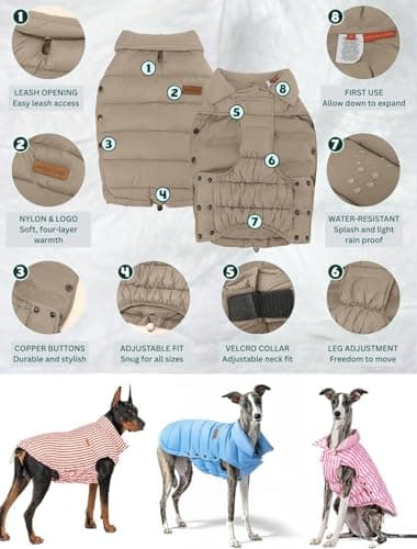 SPACE LION Dog Puffer Jacket, Down Winter Coat, Durable Outdoor Coat for Cold and Windy Conditions, Waterproof, Lightweight Jacket, Adjustable Fit for Small, Medium, Large Dogs(Khaki,8/XS) - Image 5