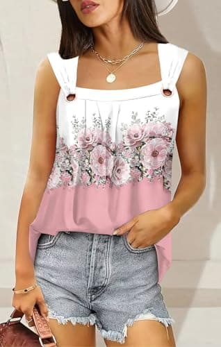 Womens Tank Tops Summer Sleeveless Square Neck O Ring Shoulder Basic Cami Top Loose Casual Dressy T Shirts - Image 3