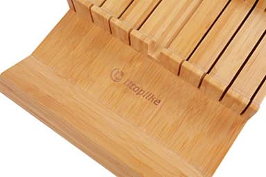 Utoplike In-drawer Knife Block Bamboo Kitchen Knife Drawer Organizer Large, Handle Steak knife Holder without Knives, Fit for 16 Knives and 1 Sharpening Steel (Knives & Sharpening Not Included) - Image 7