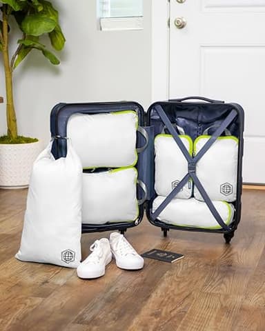Compression Packing Cubes 6 Piece Set for Travel - Lightweight, Durable Clothes Organizer for Carry-On Luggage and Backpacks by TRIPPED Travel Gear (White and Green) - Image 2
