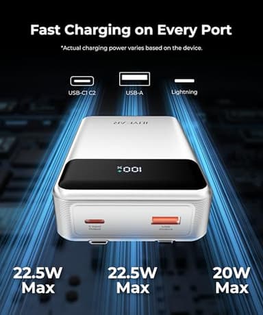 JOYFAR Portable-Charger-Power-Bank Travel Essentials Battery Pack USB C 30000mAh Built in Cable 22.5W Phone Fast Charging Powerbank Compatible with iPhone 16 15 14 13 12 11 iPad Samsung Google (White) - Image 2