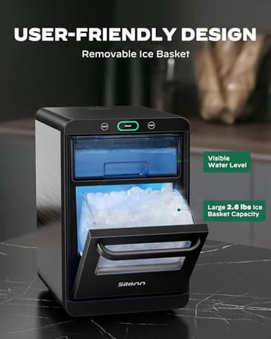Silonn Nugget Ice Maker Countertop, Pebble Ice Maker Nugget, 44lbs Crushed Ice in 24h, Pull-Out Water Tank and Removable Ice Basket for Home, Kitchen, Stainless Steel - Image 2