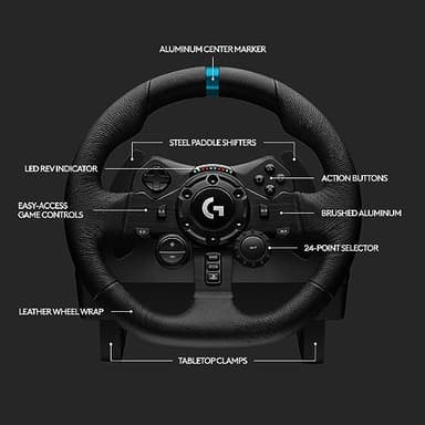 Logitech G923 Racing Wheel and Pedals, TRUEFORCE up to 1000 Hz Force Feedback, Gaming Steering Wheel PS5, PS4, PC, Mac, Genuine Leather- Black - Image 7