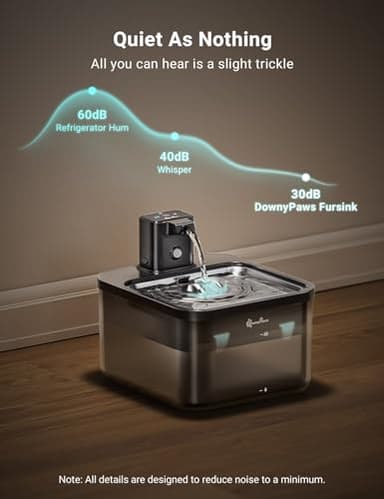 DownyPaws Cat Water Fountain Stainless Steel Cordless, 84oz/2.5L Fursink Wireless Pet Water Fountains for Cats Indoor, Battery Operated Cat Drinking Fountain, Ultra Quiet Pump, BPA-Free, Black - Image 7