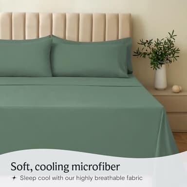 LuxClub 4 PC Full Sheet Set, Breathable Luxury Bed Sheets, Deep Pockets Wrinkle Free Cooling Bed Sheets Machine Washable Hotel Bedding Silky Soft - Tree Moss Green Full - Image 3