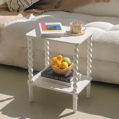 Fultyle White End Table, Small Side Table with Storage Shelf, 2-Tier Modern NightStand for Bedroom, Living Room, Small Spaces (White) - Image 2