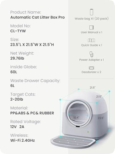 ABRCT Self-Cleaning Litter Box Automatic Electronic Hands-Free Smart Robot self Cleaning Litter Box - Large 60L Capacity, Safe Anti-Pinch,with Deodorizer and Liner,for Multiple Cats (Grey Pro) - Image 9