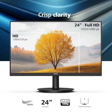 Philips New 24 inch Frameless Full HD (1920 x 1080) 100Hz Monitor, VESA, HDMI x1, VGA Port x1, Eye Care, 4 Year Advance Replacement Warranty, 241V8LB, Black - Image 2