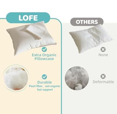LOFE Organic Pillow with Pillowcase - 20x26 Youth Pillow with 100% Organic Cotton Shell, Adjustable Loft Organic Standard Plilow, Machine Washable, Soft, Perfect for Youth&Adults - Image 2