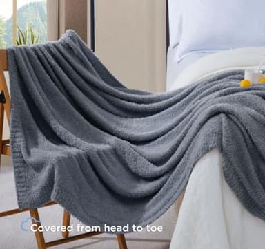CLOUDS HUG Oversized King Knit Blanket for Couch - Super Soft Extra Large Throw Blankets for Bed， Fluffy Fuzzy Plush Lightweight Cozy Blanket，Dark Grey，120" x 120" - Image 3