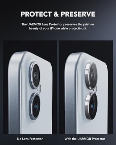Upcommon UARMOR Camera Lens Protector Compatible with [ iPhone 17, 16 & 16 Plus ] 9H Tempered Glass & Aluminum Cover, HD Clear, Easy Installation Kit - Silver Glitter - Image 4