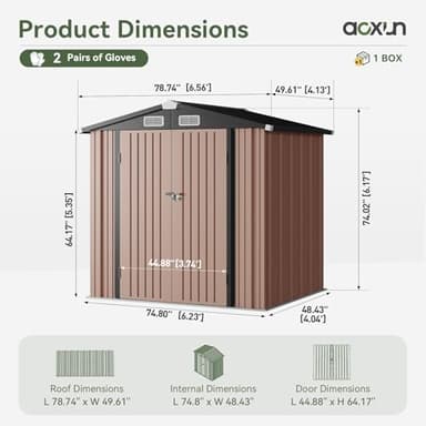 Aoxun 6.2x4 FT Shed Outdoor Storage Shed with Lockable Doors & Slooping Roof Metal Garden Tool Shed for Backyard, Patio, Poolside (Brown) - Image 2