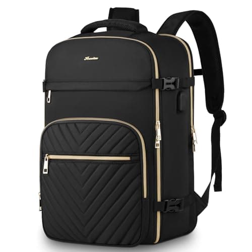 KROSIAS Travel Backpack for Women, Carry On Backpack for Airplanes Flight Approved, Waterproof Large Weekender Overnight Bag Fit 17 Inch Laptop with USB Charging Port, Black - Image 1