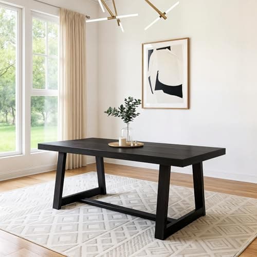 Plank+Beam 72 Inch Farmhouse Dining Table, Solid Wood Rustic Kitchen Table, Large Wooden Rectangular Dinner Table for Dining Room, Home Office, Living Room Furniture, Easy Assembly, Black Wirebrush - Image 1